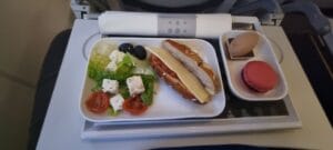Brussels Airlines business class meal served onboard the short-haul flight from Brussels to Manchester.