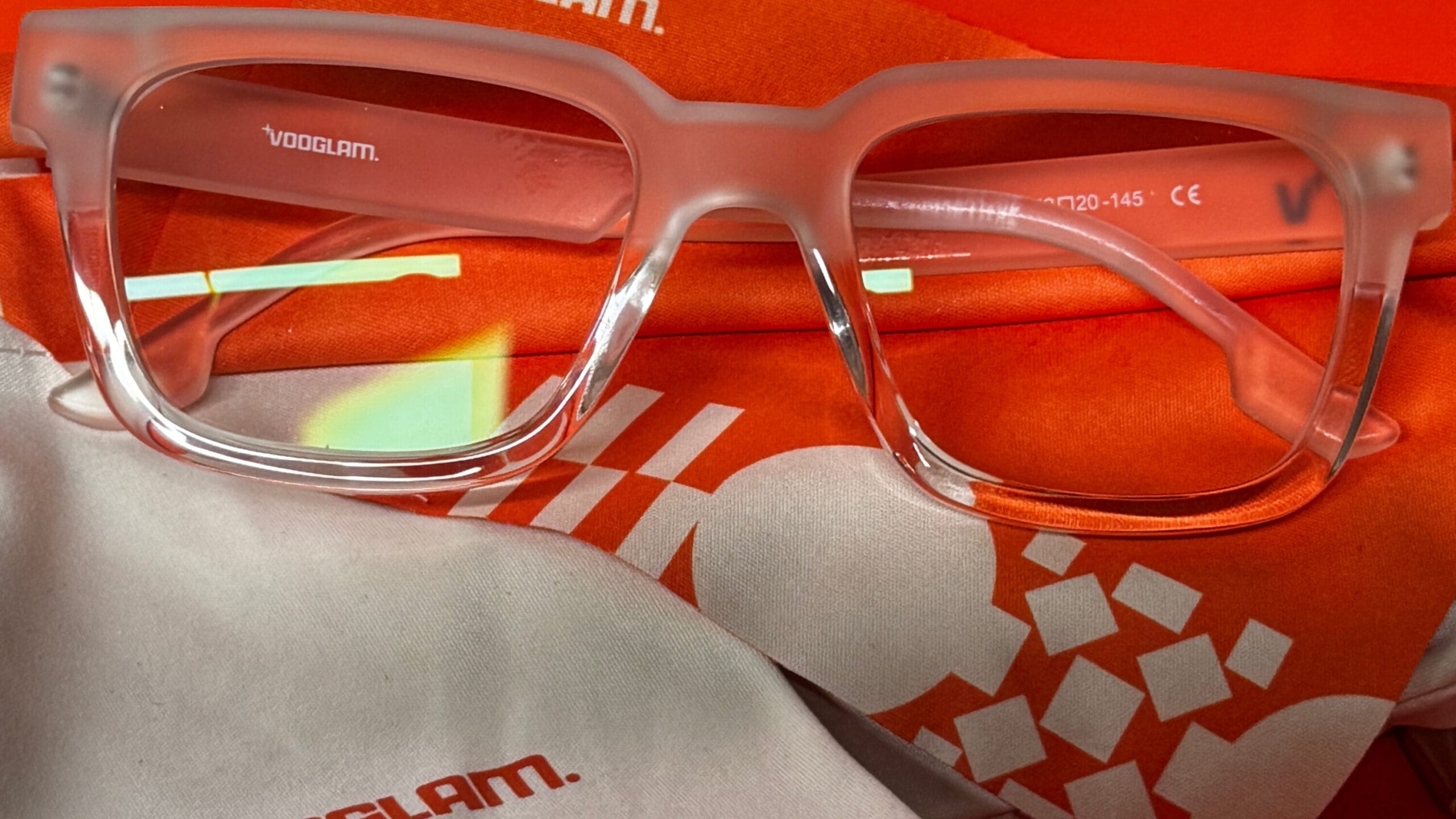 Clear acetate rectangle glasses frames with a bold, modern design