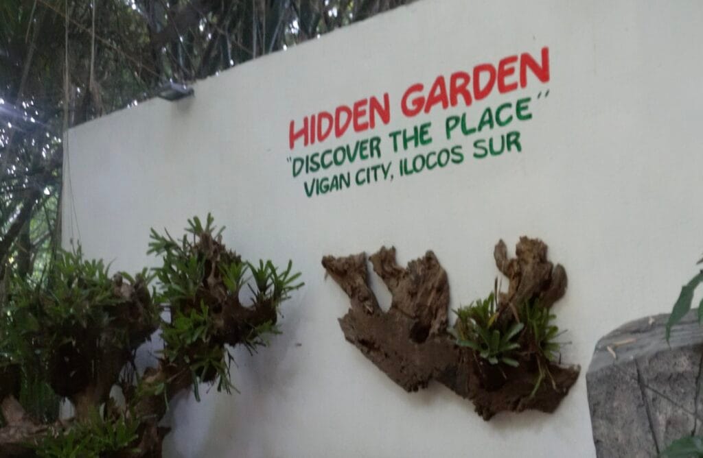 Sign reading Discover the Place at Hidden Garden in Vigan City