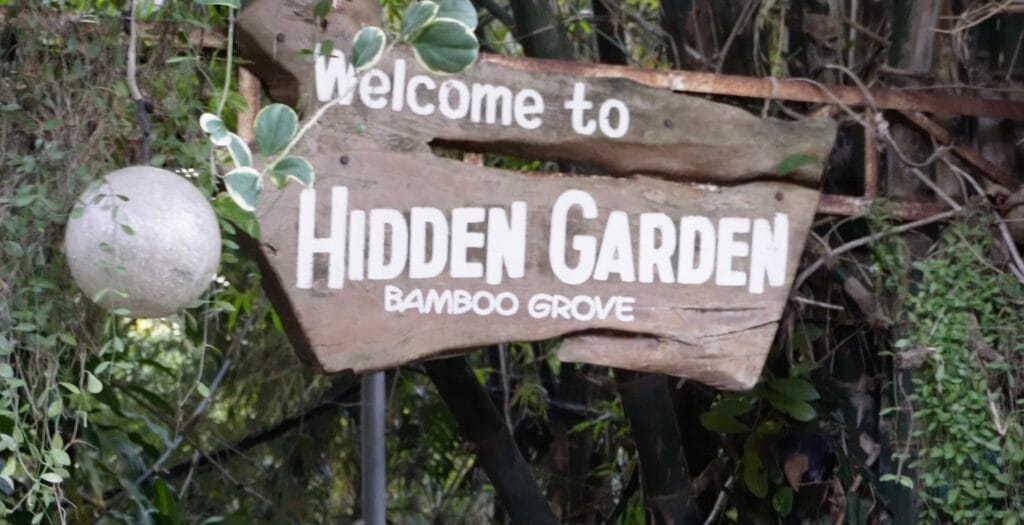 Hidden Garden bamboo grove sign in Vigan City
