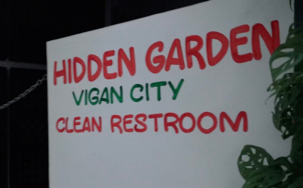 Sign for clean restroom at Hidden Garden in Vigan City