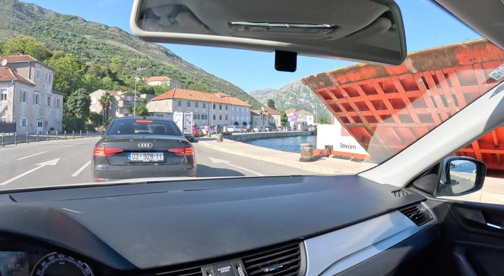 View from my hire car while waiting in the vehicle queue
